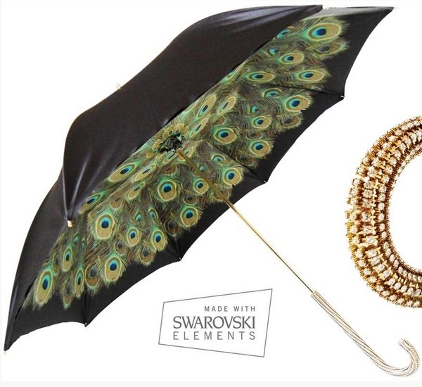 Beautiful stick umbrella, double fabric covering, handle with Swarovski crystals. 101149