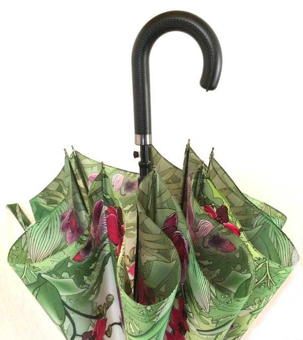 Beautiful Automatic stick umbrella with orchid motifs 100243