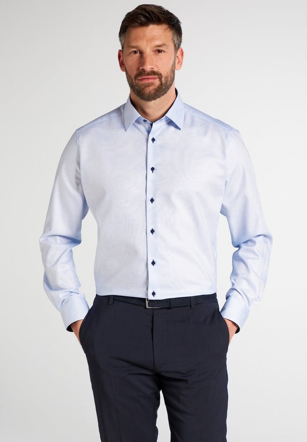 Hemd, Eterna Swiss-Cotton, Modern Fit, Webstruktur mit Kontraststoff, hellblau